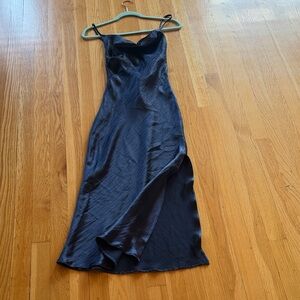 ASOS Navy Satin Slip Maxi Dress with Cowl Neck Sz2